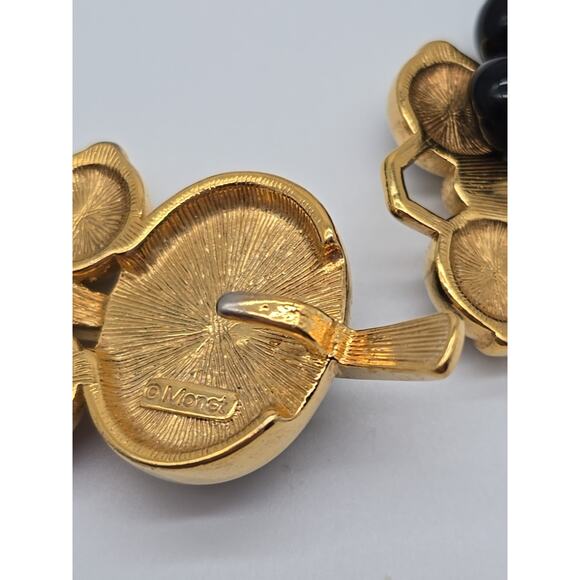 Vintage Monet Triple Strand Cascade Black Beaded Necklace Gold Tone Hook Clasp - Picture 5 of 5